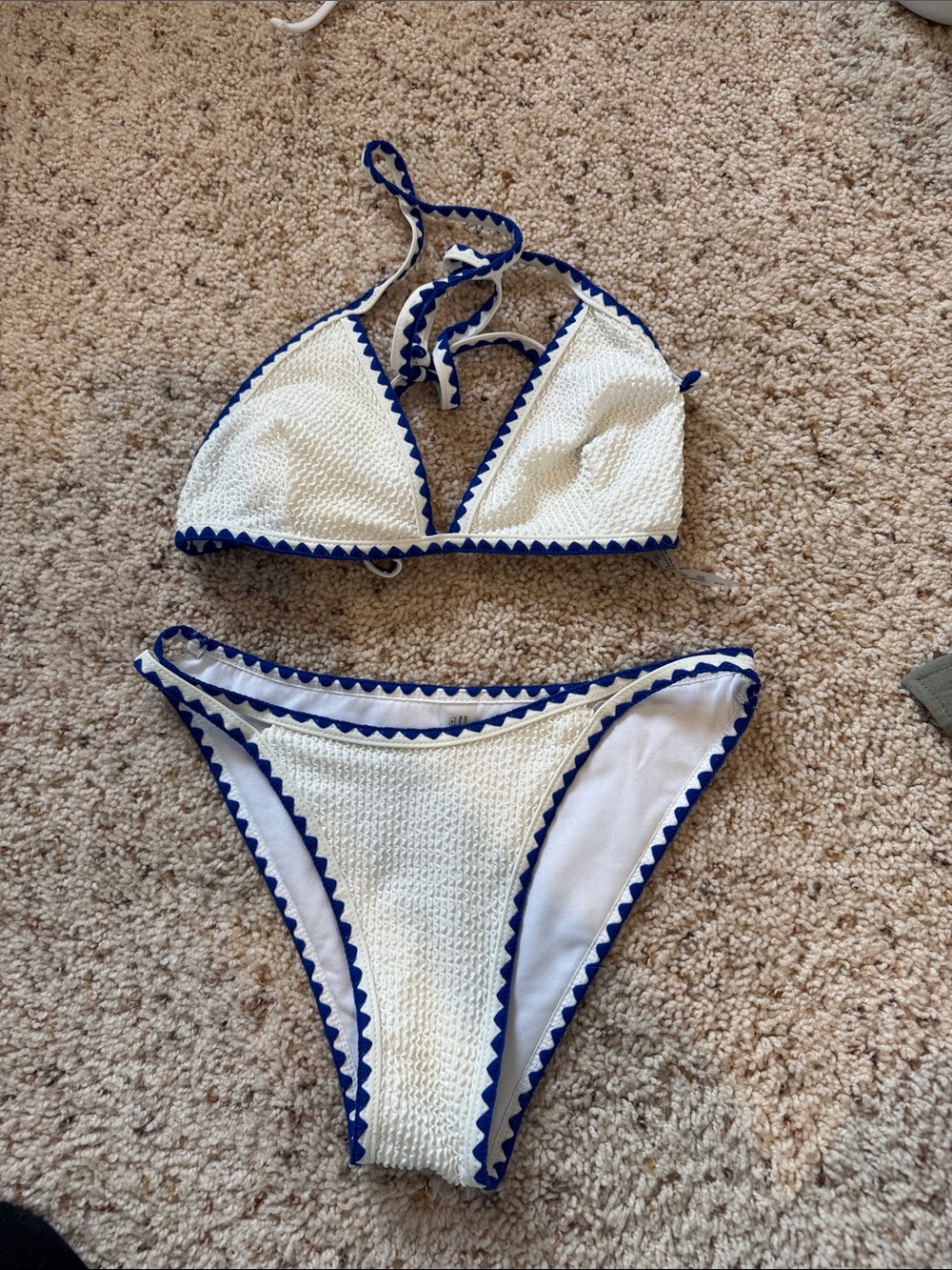 White Crochet Bikini with Blue Trim